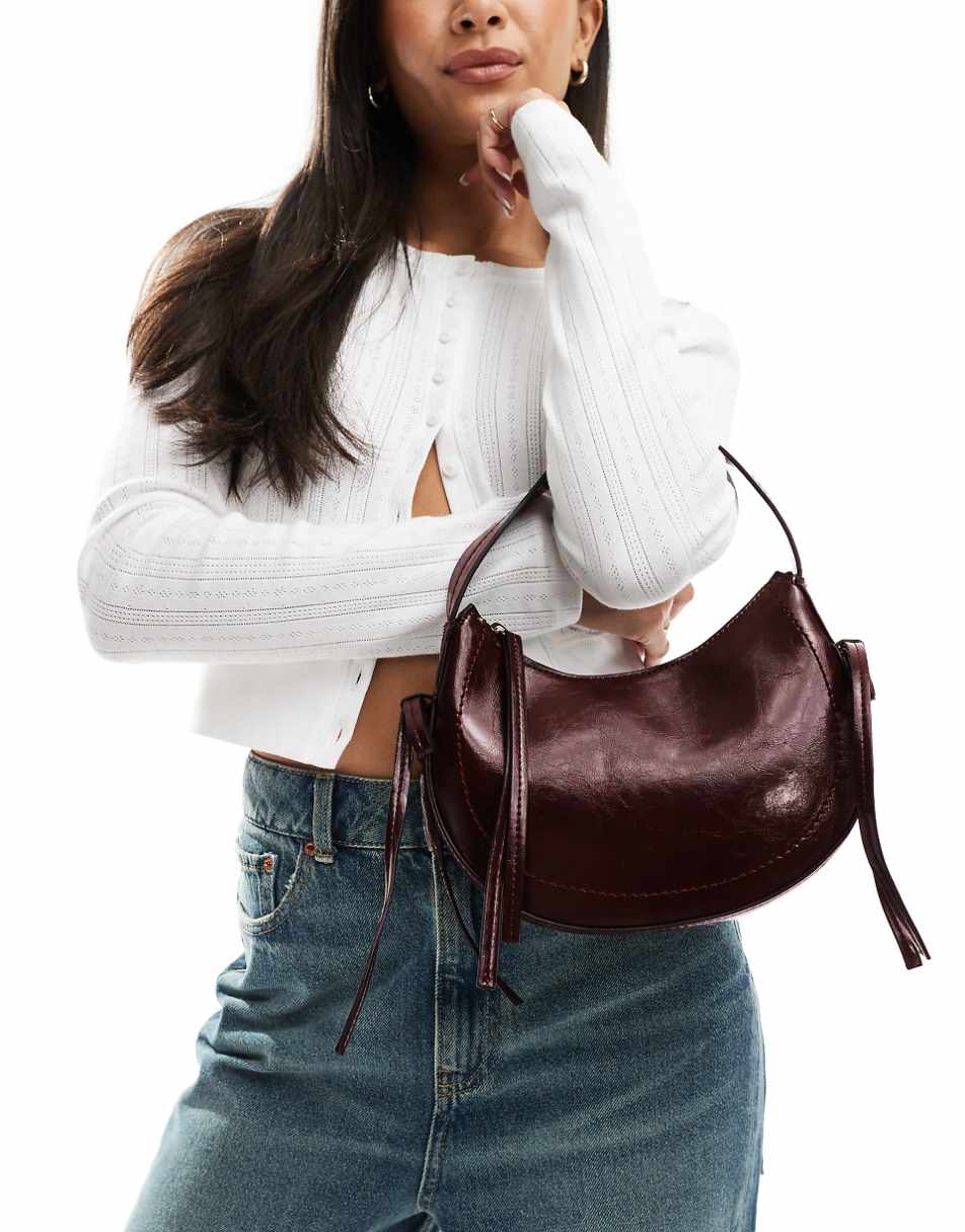 ASOS DESIGN half moon shoulder bag with side bow detail in burgundy