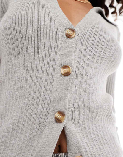 Glamorous ribbed knit button front cardigan in gray heather