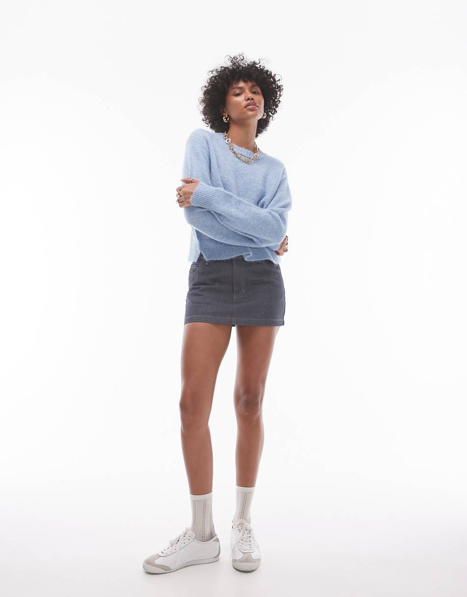 Topshop knit crew with raglan and exposed seam sweater in light blue