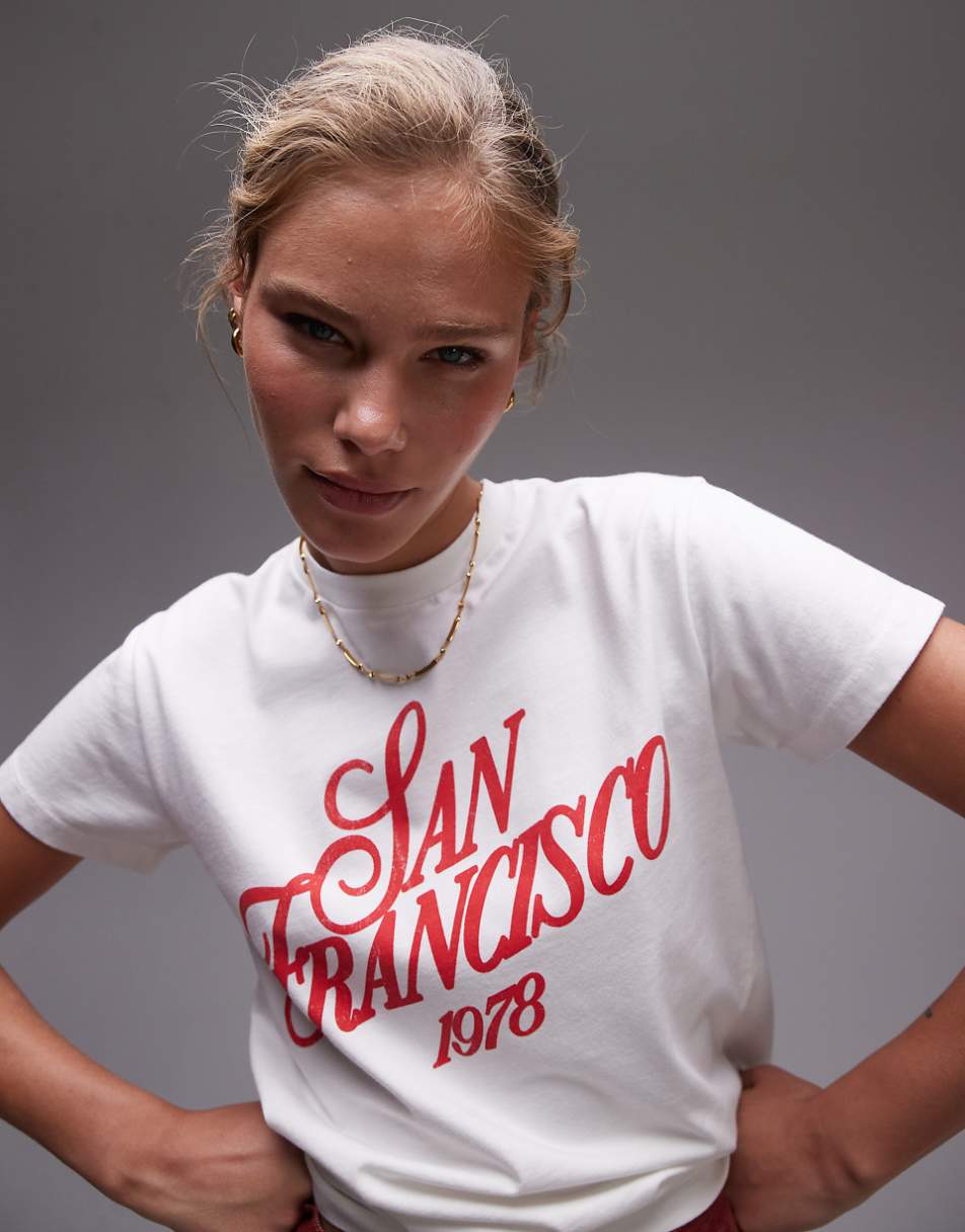 Topshop graphic San Francisco 1978 shrunken tee in white