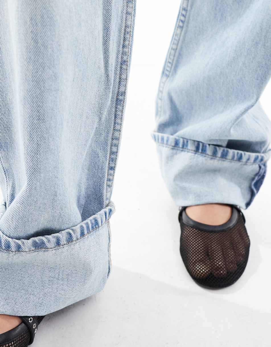 ASOS DESIGN mid rise baggy boyfriend jeans with turn up in light blue