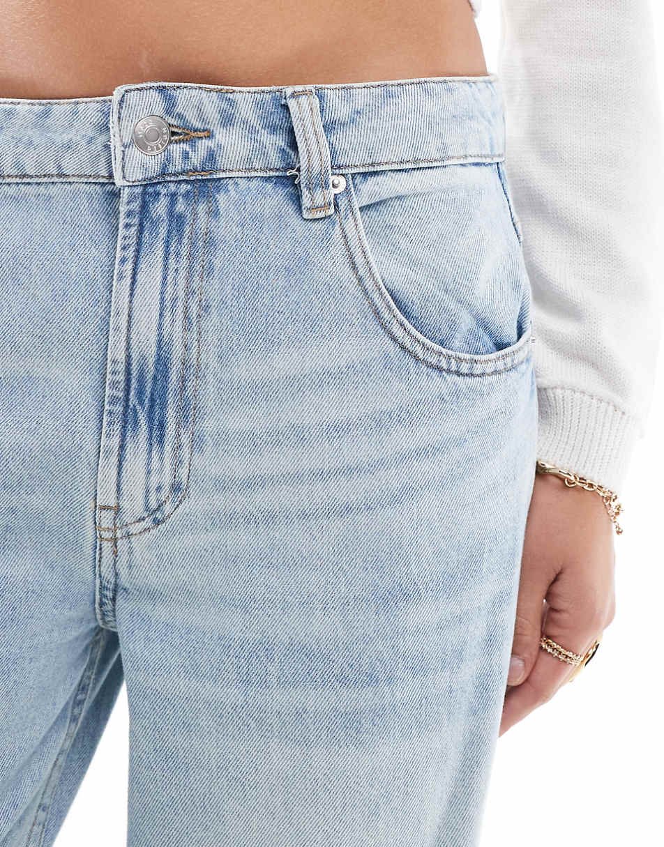 ASOS DESIGN mid rise baggy boyfriend jeans with turn up in light blue