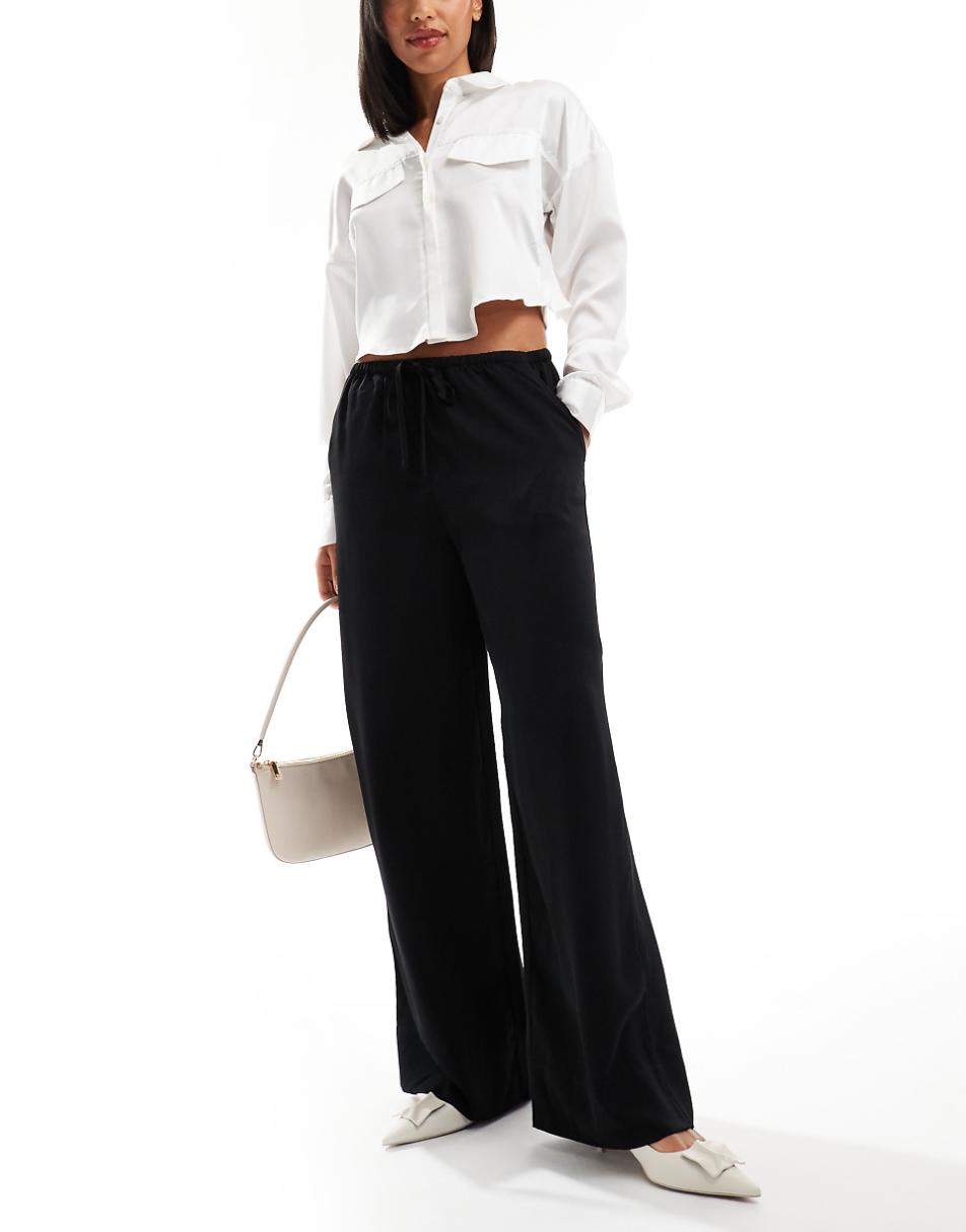 ASOS DESIGN satin pull on pants in black