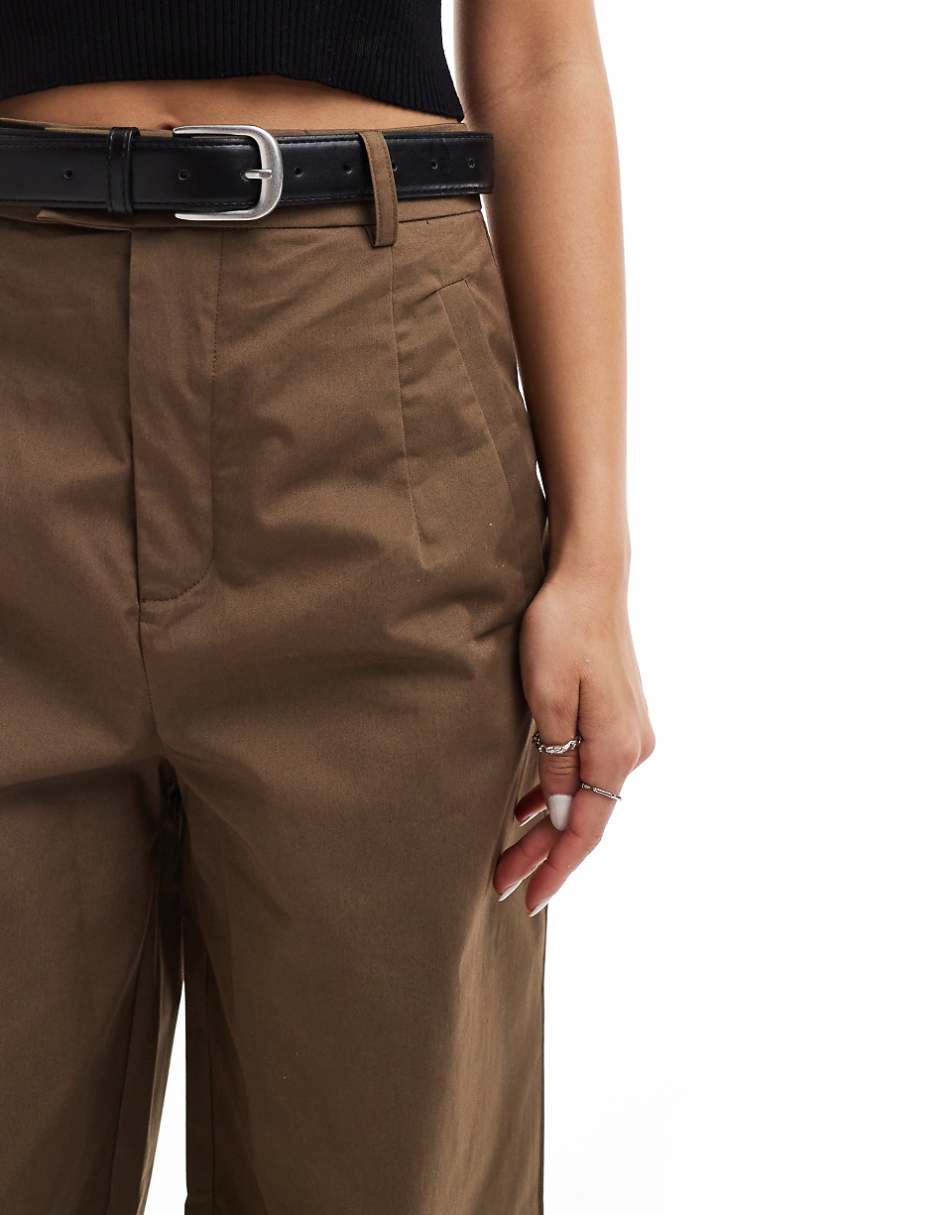 ASOS DESIGN belted wide leg pants in tan