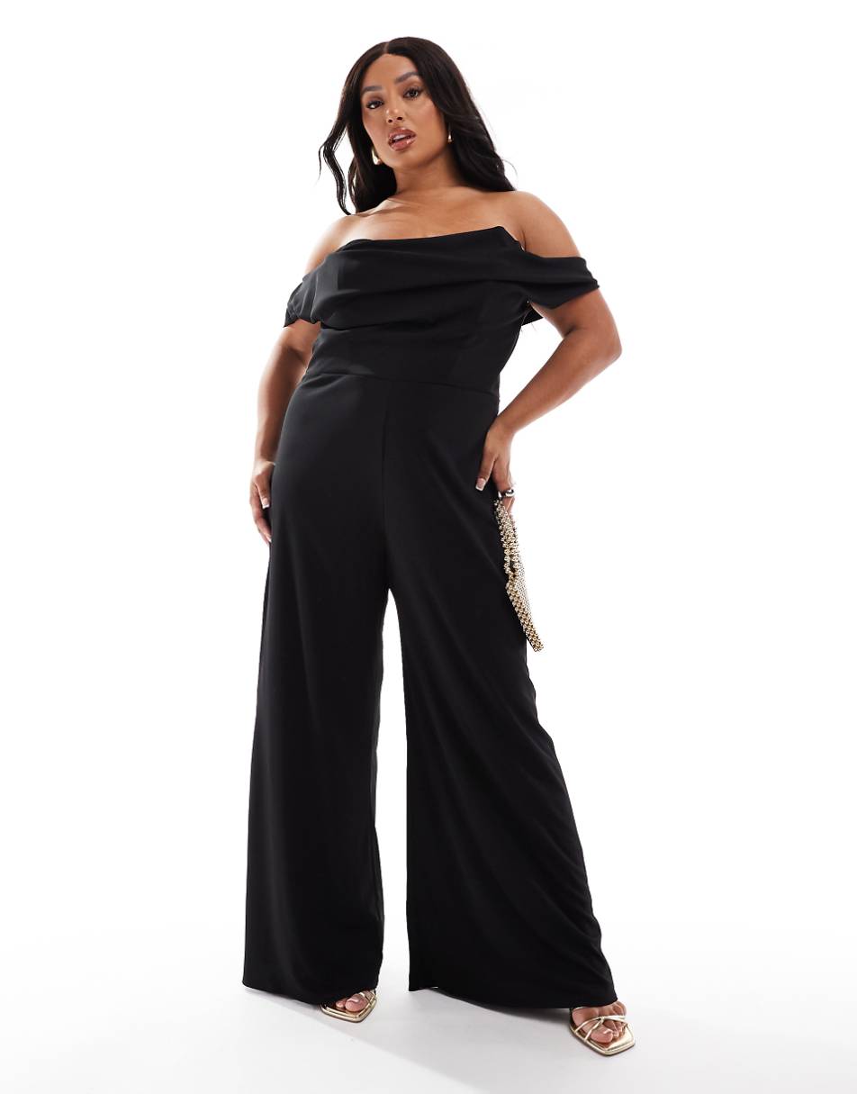 ASOS DESIGN Curve off the shoulder structured neckline jumpsuit in black