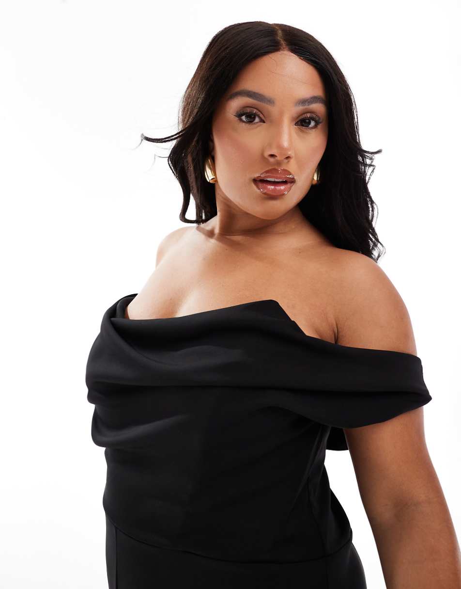 ASOS DESIGN Curve off the shoulder structured neckline jumpsuit in black