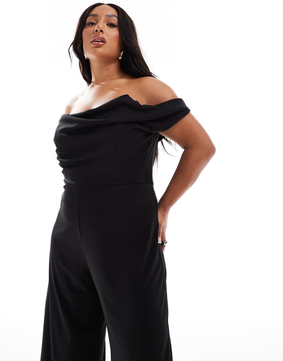 ASOS DESIGN Curve off the shoulder structured neckline jumpsuit in black