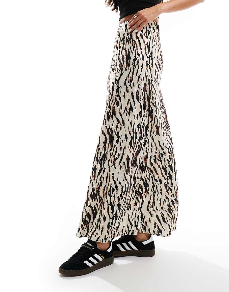Miss Selfridge satin slip maxi skirt in animal print