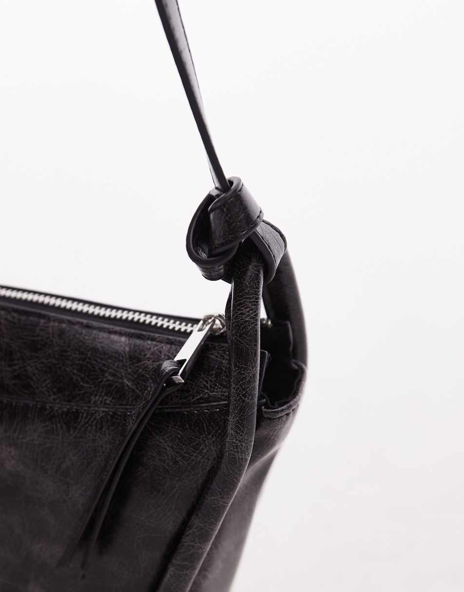 Topshop Sergio structured bucket shoulder bag in distressed black