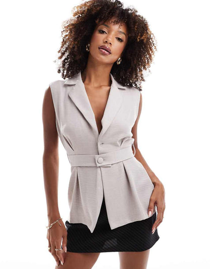 ASOS DESIGN structured longline vest in stone