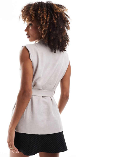 ASOS DESIGN structured longline vest in stone