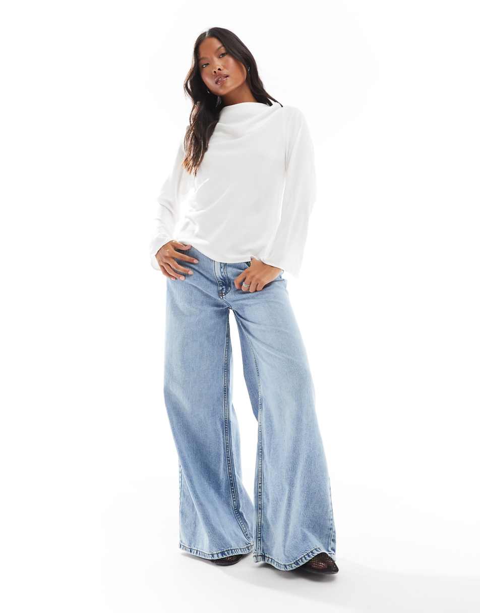 ASOS DESIGN Petite long sleeve cowl neck blouse in ivory