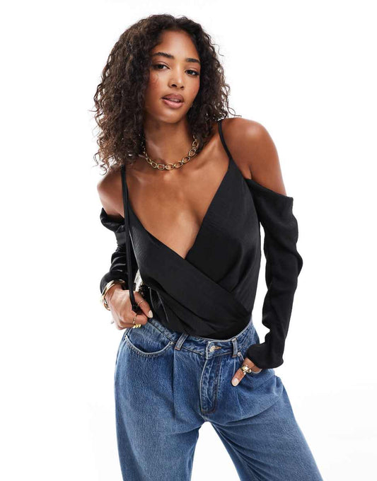 ASOS DESIGN cold shoulder bodysuit in black