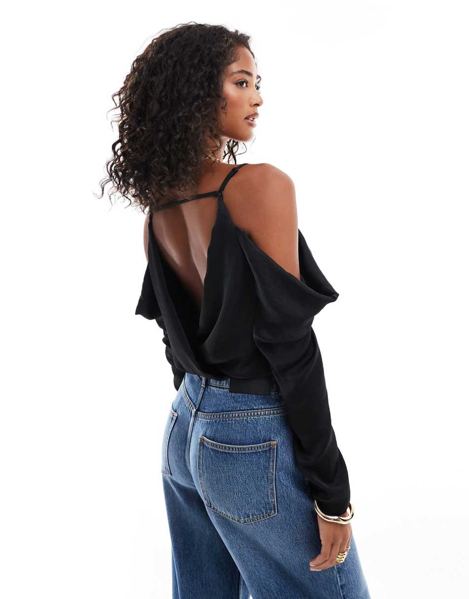 ASOS DESIGN cold shoulder bodysuit in black