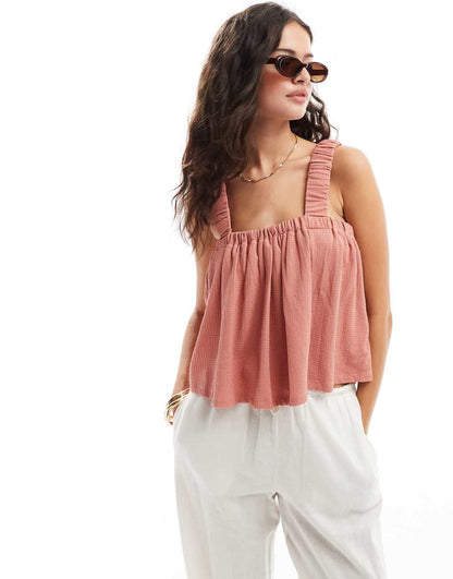 ASOS DESIGN strappy tie back smock top in dusty pink