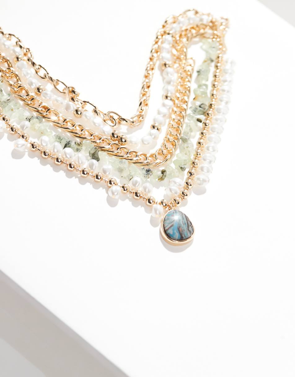 ASOS DESIGN Curve Limited Edition choker necklace with mixed pearl and semi precious stone