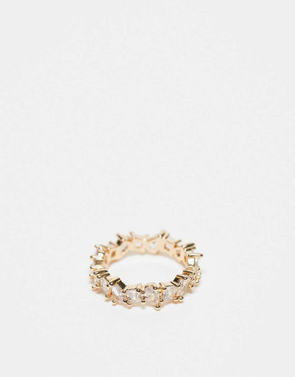 ASOS DESIGN ring with mixed shape cubic zirconia crystals in gold tone