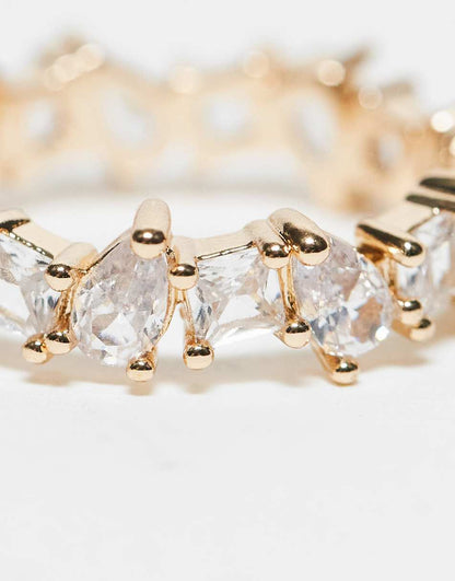 ASOS DESIGN ring with mixed shape cubic zirconia crystals in gold tone