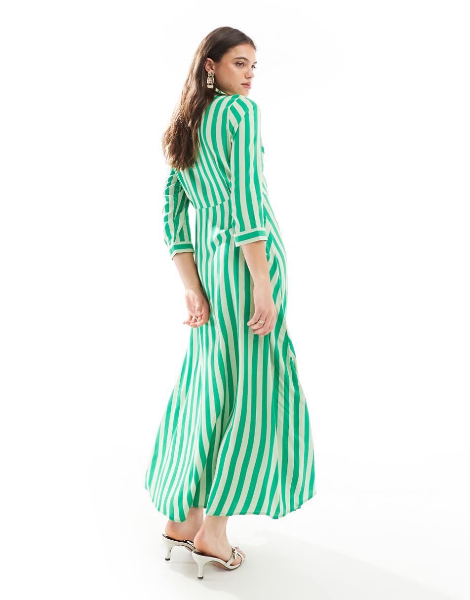 YAS maxi shirt dress in green bold stripe - part of a set