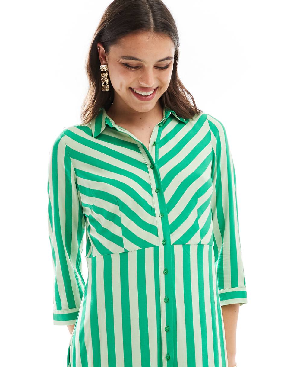 YAS maxi shirt dress in green bold stripe - part of a set