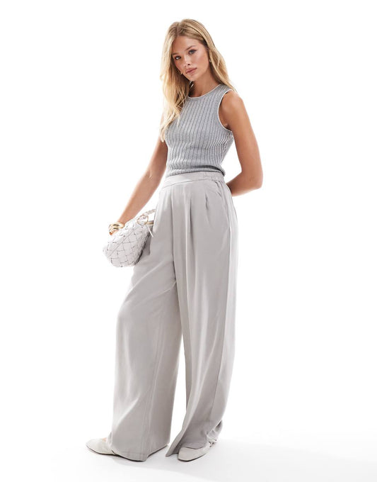 ASOS DESIGN casual wide leg pull on pants in gray