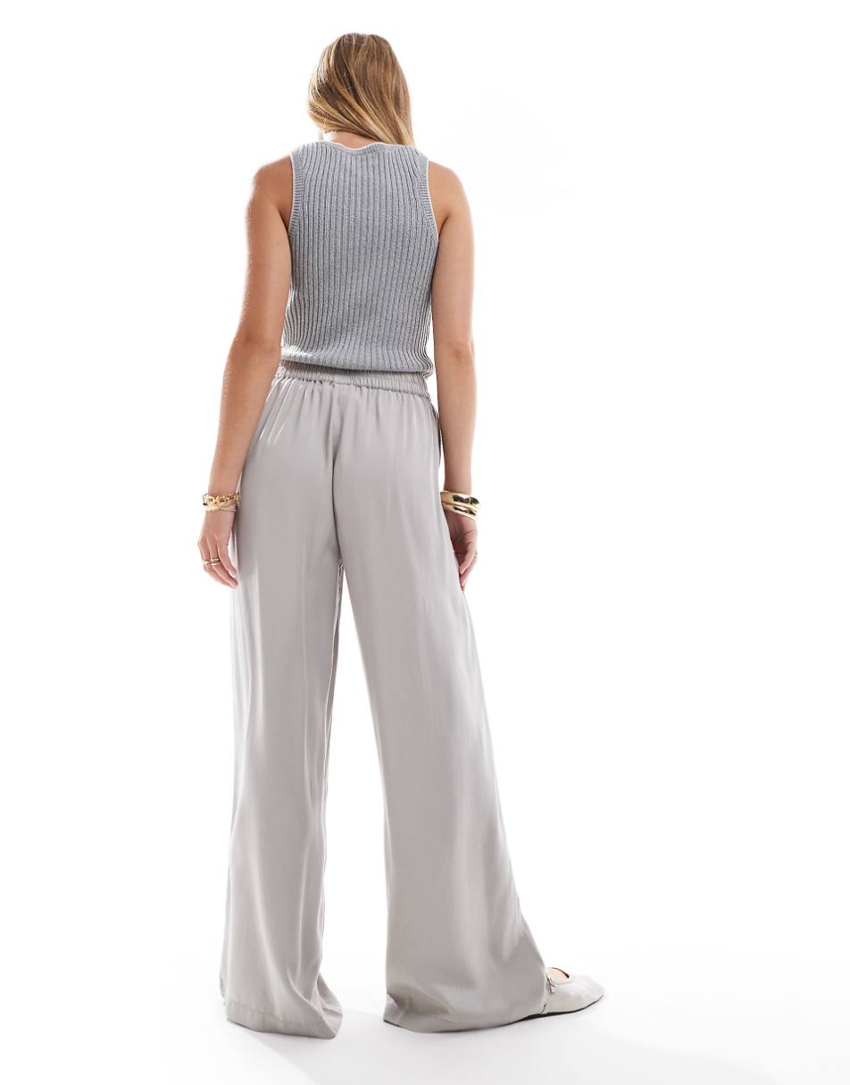 ASOS DESIGN casual wide leg pull on pants in gray