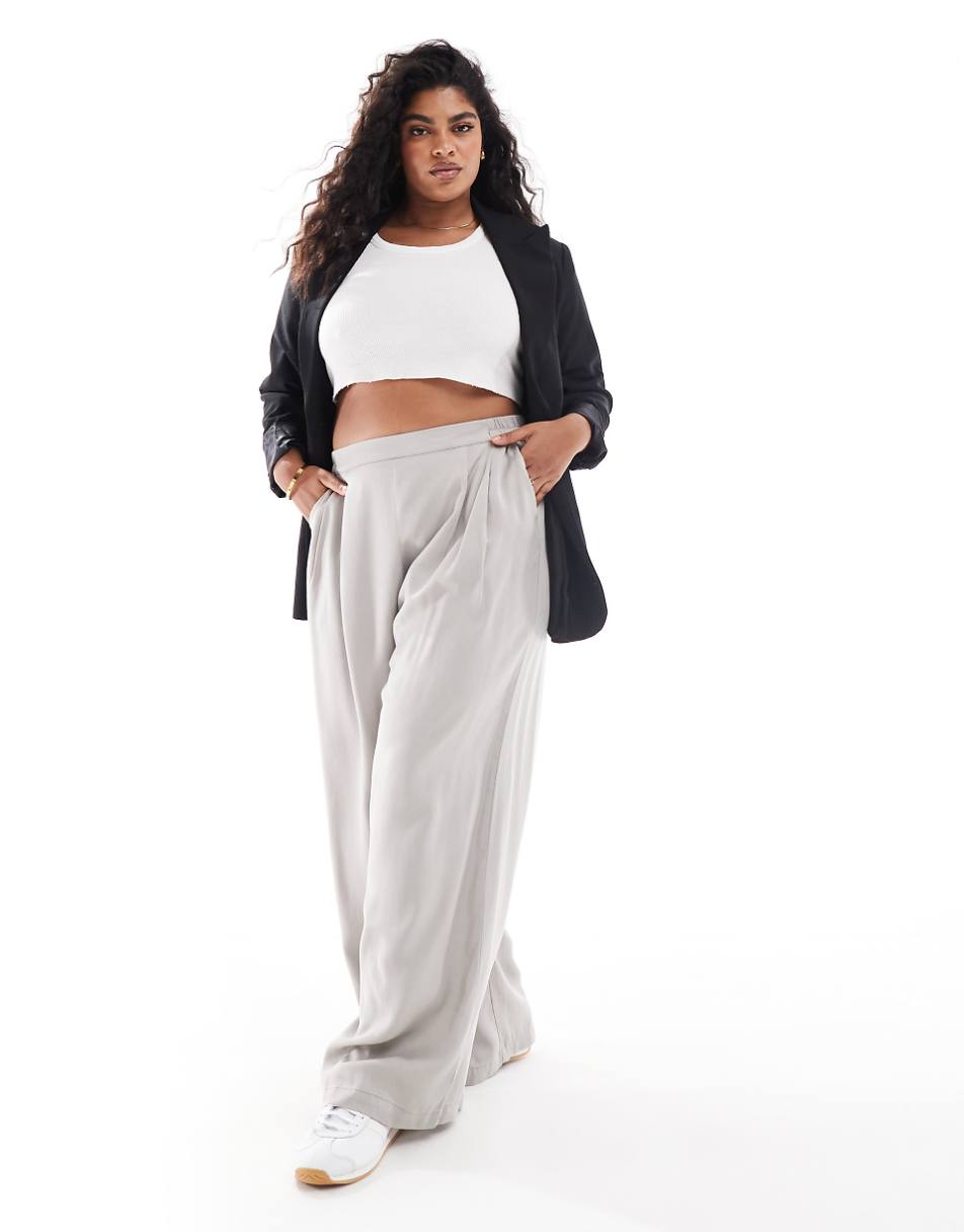 ASOS DESIGN Curve casual wide leg pull-on pants in gray