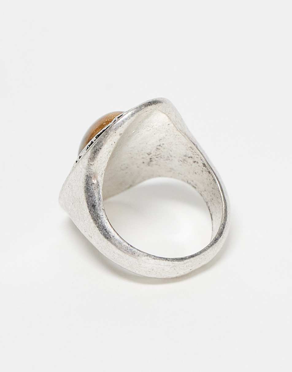 Reclaimed Vintage unisex oversized ring with faux stone in burnished silver