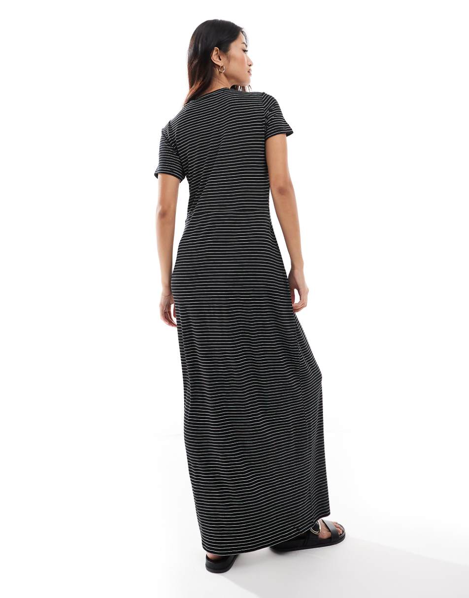 Vero Moda knot front maxi dress in black with white stripes