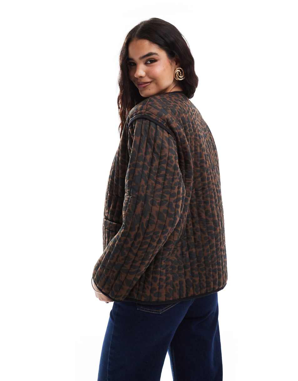 ASOS DESIGN cotton quilted jacket in brown leopard print