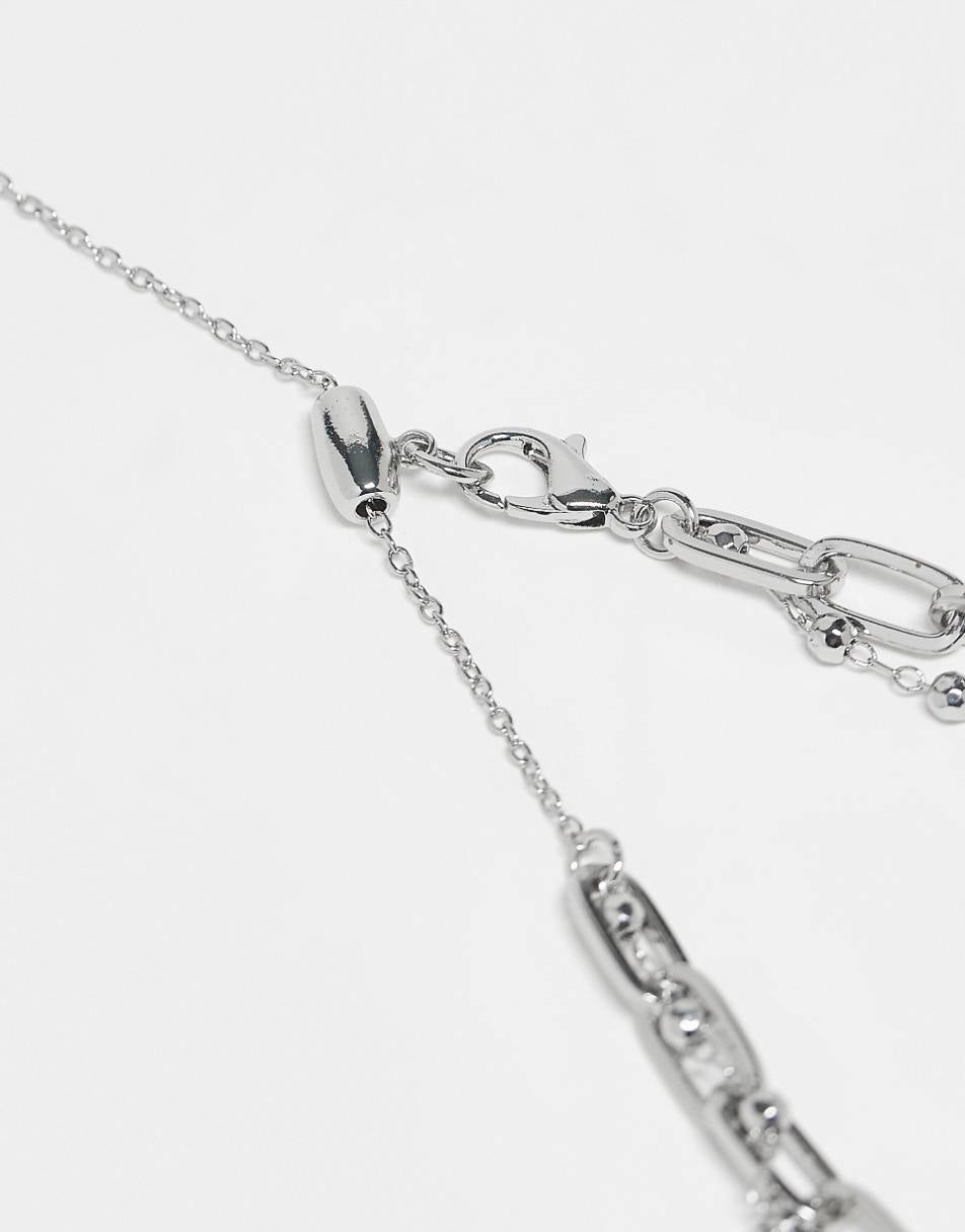 Reclaimed Vintage unisex 2-row necklace with faux pendant in silver