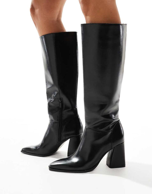 Stradivarius knee-high boots in black