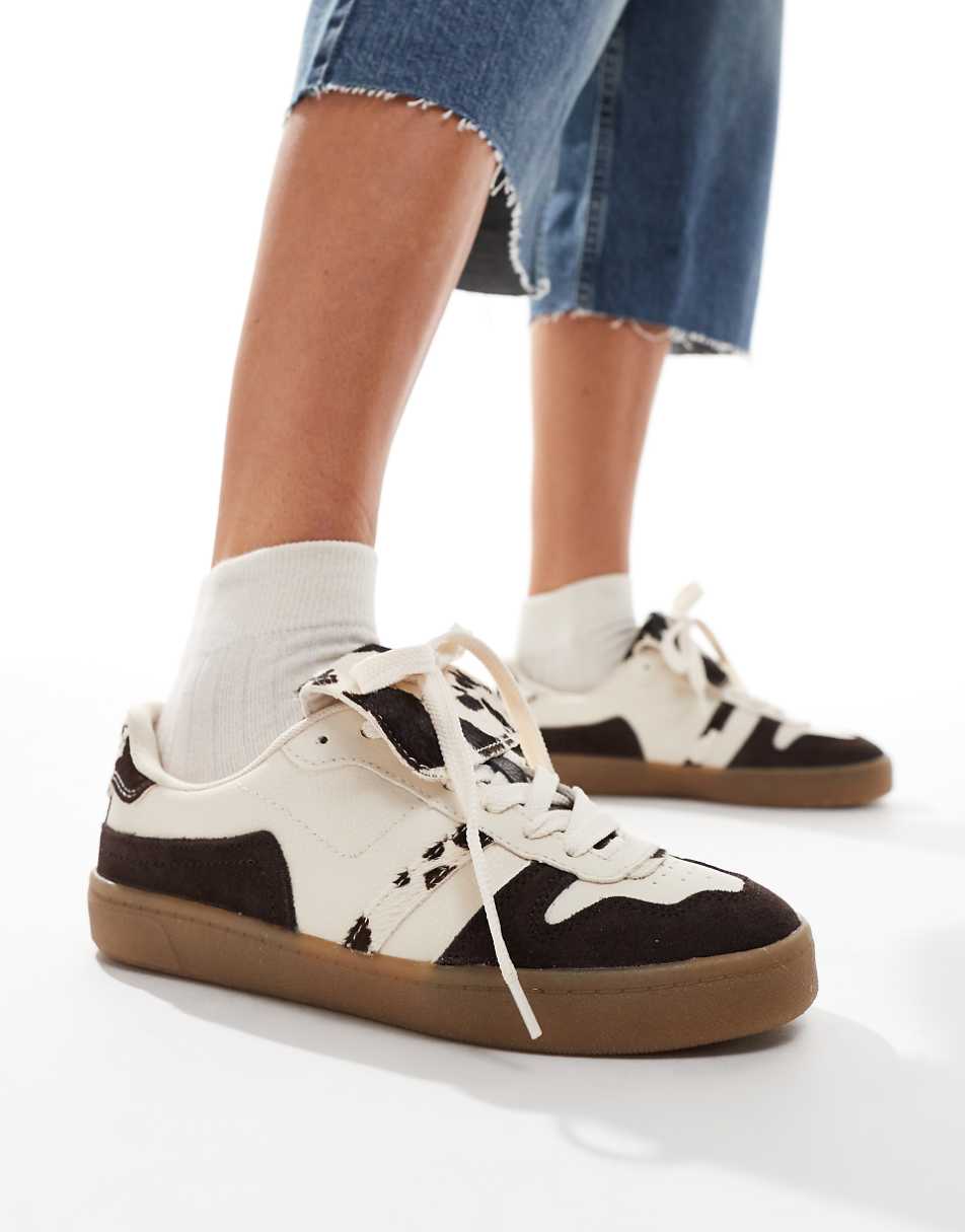 Stradivarius leather sneakers in cow print