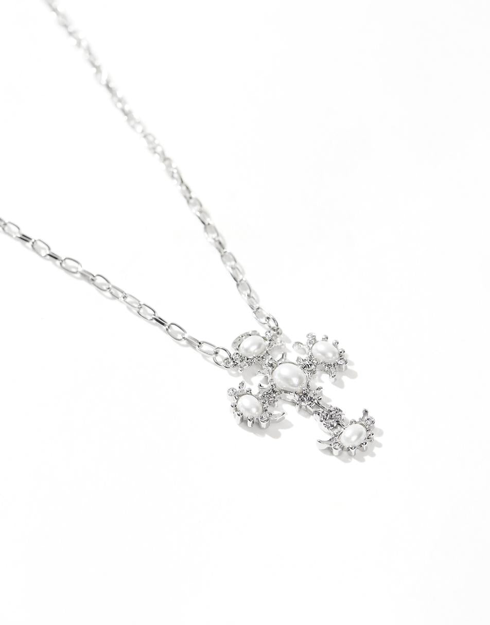 8 Other Reasons rhodium plated large cross pendant necklace