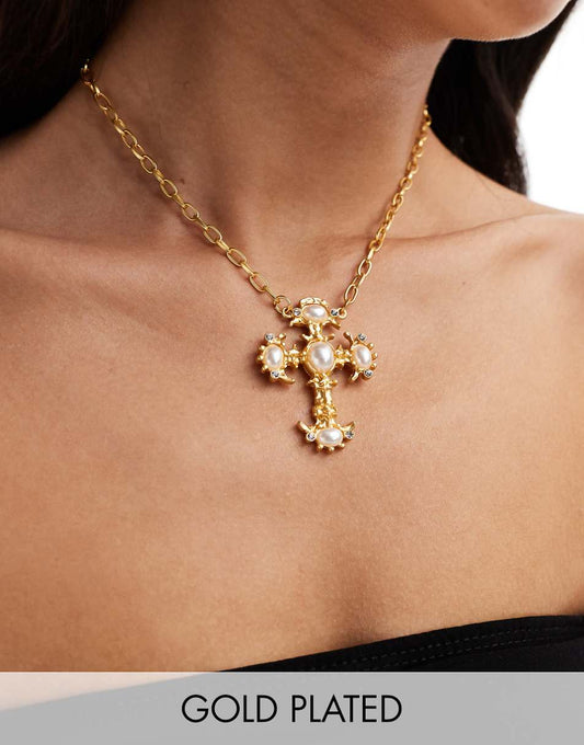 8 Other Reasons 18k gold plated large cross pendant necklace