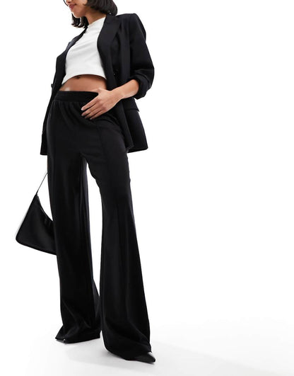 ASOS DESIGN pull on slub wide leg pants in black