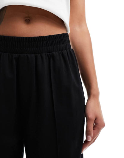 ASOS DESIGN pull on slub wide leg pants in black