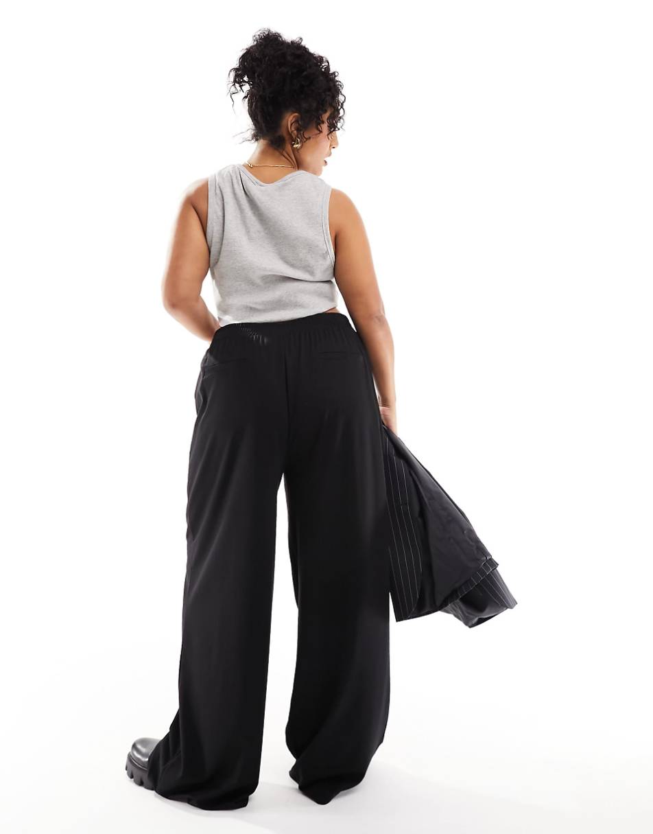 ASOS DESIGN Curve pull on slub wide leg pants in black