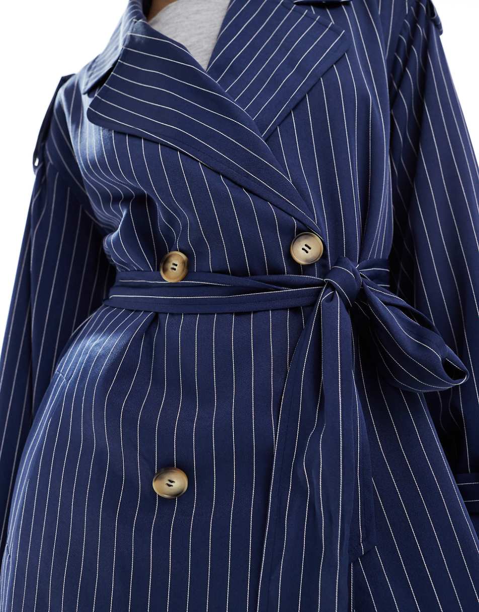 Extro & Vert trench coat in blue pinstripe - part of a set