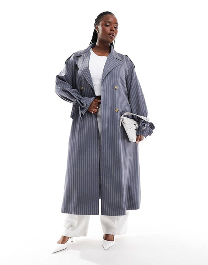 Extro & Vert Plus trench coat in petrol blue stripe