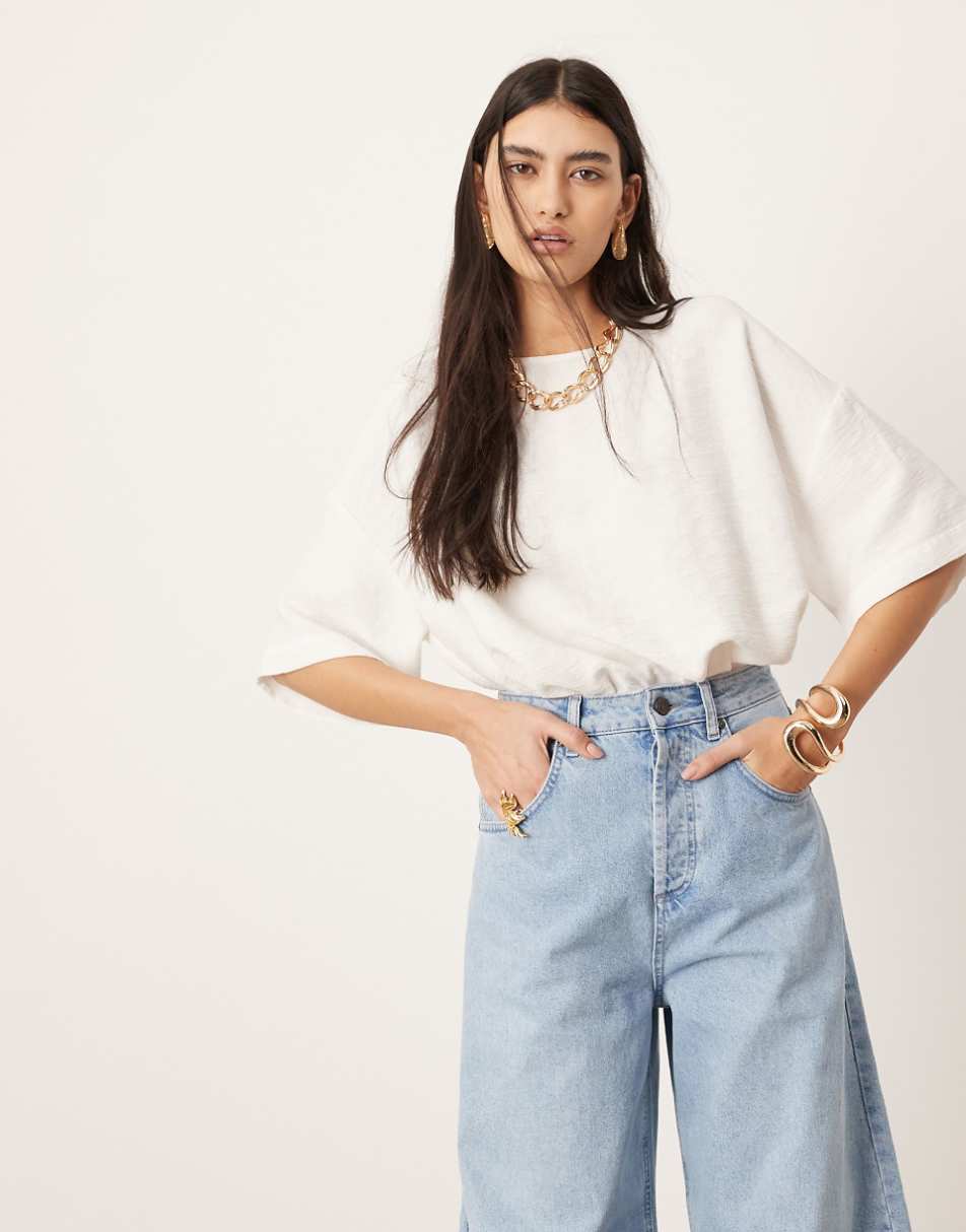 ASOS EDITION Sydney denim barrel leg high waist jeans in bleach wash blue