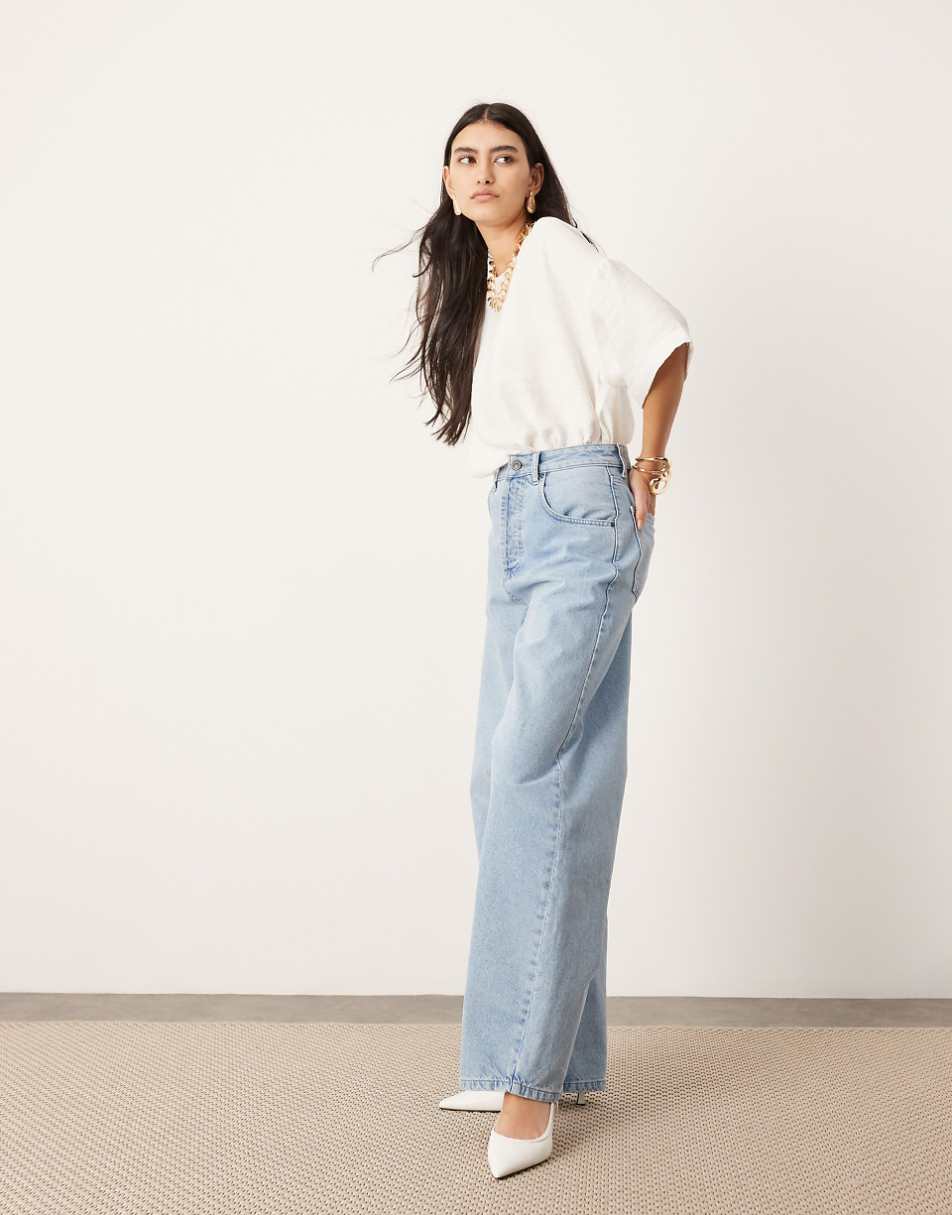 ASOS EDITION Sydney denim barrel leg high waist jeans in bleach wash blue