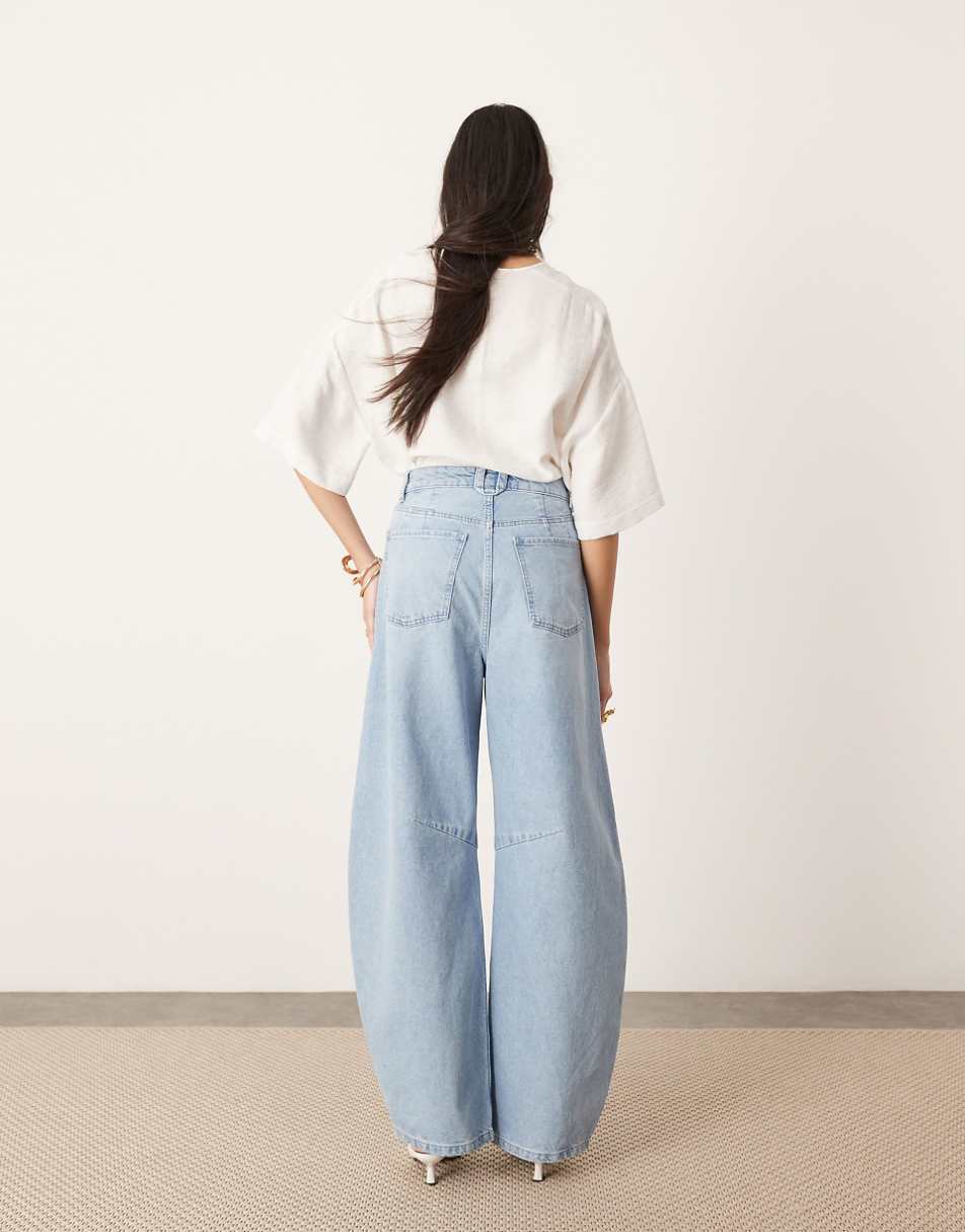 ASOS EDITION Sydney denim barrel leg high waist jeans in bleach wash blue