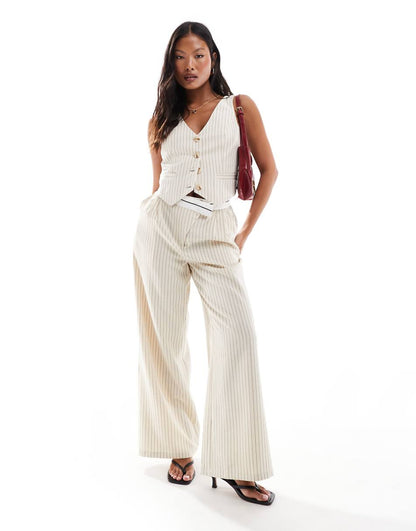 Extro & Vert Petite fitted pinstripe vest in stone - part of a set
