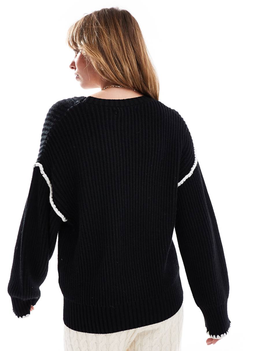 4th & Reckless contrast stitch dropped shoulder sweater in black