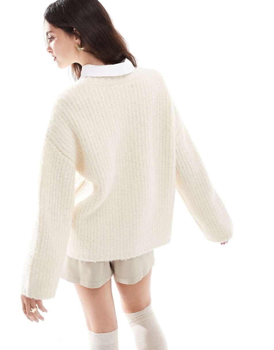 4th & Reckless wool mix textured rib wide sleeve sweater in cream