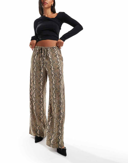 ASOS DESIGN satin pull-on pants in snake print