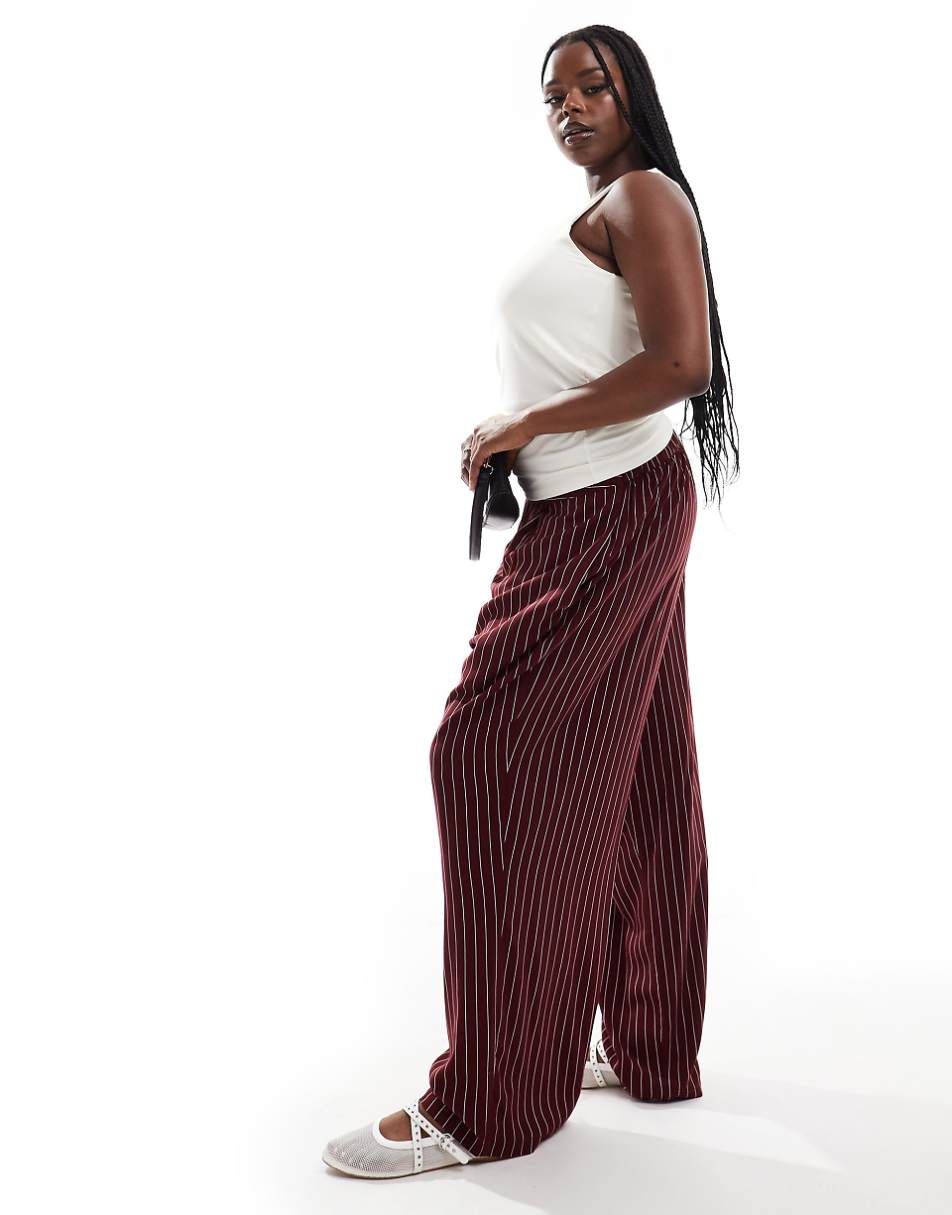 ASOS DESIGN Curve basic pull on pants in burgundy stripe