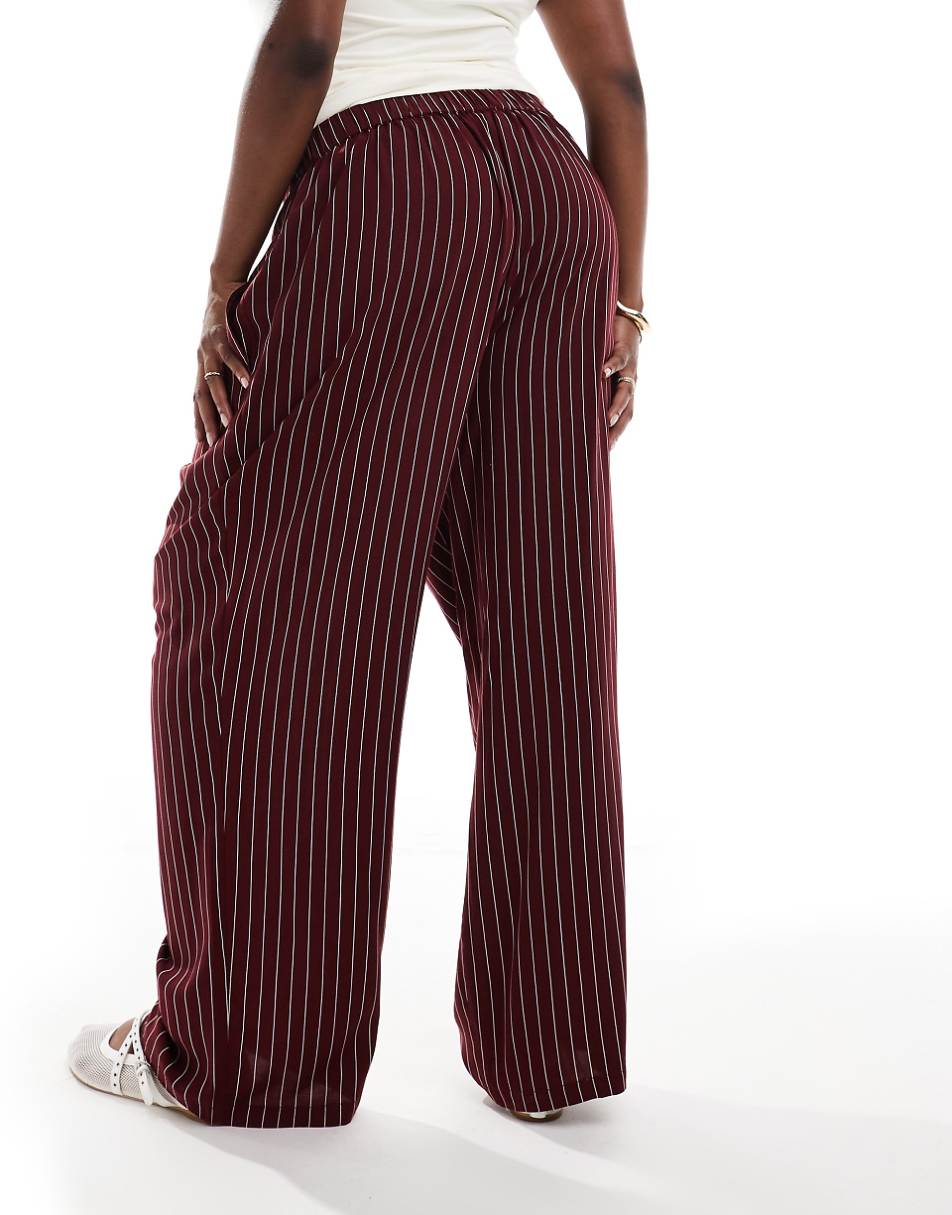 ASOS DESIGN Curve basic pull on pants in burgundy stripe