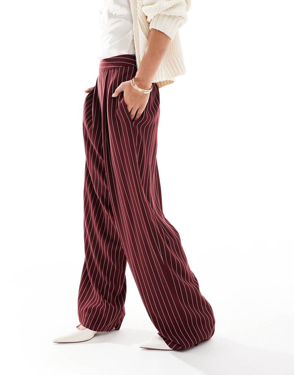 ASOS DESIGN basic pull on pants in burgundy stripe